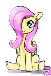 Size: 1377x2039 | Tagged: safe, artist:oberon826, fluttershy, pegasus, pony, g4, female, hair over one eye, looking at you, mare, simple background, sitting, solo, white background