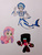 Size: 478x637 | Tagged: safe, artist:metalamethyst, sweetie belle, oc, oc:selacha, gem (race), human, mermaid, shark, g4, art dump, crossover, female, fusion, garnet (steven universe), gauntlet, gem fusion, humanized, mershark, non-mlp oc, steven universe, traditional art