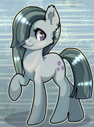 Size: 675x908 | Tagged: safe, artist:victoriathething, marble pie, earth pony, pony, g4, cute, female, hair over one eye, marblebetes, mare, raised hoof, smiling, solo
