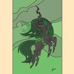 Size: 768x768 | Tagged: safe, artist:zoomiso, queen chrysalis, changeling, changeling queen, g4, eyes closed, female, green changeling, mare, solo, stained glass