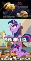 Size: 480x936 | Tagged: safe, edit, edited screencap, screencap, twilight sparkle, alicorn, pony, g4, twilight time, burger, food, hamburger, image macro, meme, ponies eating meat, singapore, twilight burgkle, twilight sparkle (alicorn)