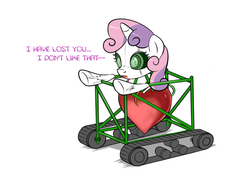 Size: 822x600 | Tagged: safe, artist:twilite-sparkleplz, sweetie belle, pony, robot, robot pony, unicorn, 1st prize, baldi's basics in education and learning, dialogue, female, filly, foal, heart, hooves, horn, open mouth, simple background, solo, sweetie bot, talking, text, white background