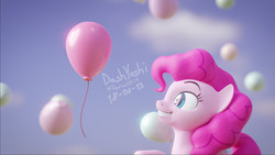 Size: 1920x1080 | Tagged: safe, artist:dashyoshi, pinkie pie, earth pony, pony, g4, 3d, balloon, female, smiling, solo