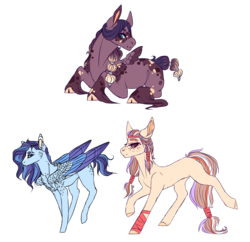 Size: 4133x3996 | Tagged: safe, artist:pndrws, oc, oc only, oc:hazel, oc:moody hues, unnamed oc, earth pony, pegasus, pony, adoptable, chest feathers, cloven hooves, colored wings, colored wingtips, female, freckles, mare, offspring, parent:big macintosh, parent:princess luna, parents:lunamac, simple background, small wings, transparent background, unshorn fetlocks