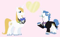 Size: 1017x634 | Tagged: safe, artist:justmidorita, fancypants, prince blueblood, pony, unicorn, g4, crack shipping, fancyblood, gay, male, shipping, stallion