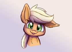 Size: 2800x2000 | Tagged: safe, artist:heir-of-rick, applejack, earth pony, pony, daily apple pony, g4, bust, chest fluff, ear fluff, female, gradient background, hidden cane, high res, looking at you, one ear down, portrait, solo