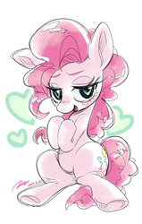 Size: 1306x2048 | Tagged: safe, artist:bbtasu, pinkie pie, earth pony, pony, g4, female, heart, looking at you, mare, simple background, solo, white background