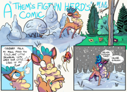 Size: 9524x6978 | Tagged: safe, artist:lytlethelemur, velvet (tfh), deer, reindeer, spider, them's fightin' herds, absurd resolution, comic, community related, dialogue, female, smiling, snow, speech bubble