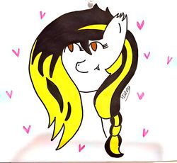 Size: 2504x2300 | Tagged: safe, artist:superdavid2011, oc, oc only, oc:sunflower seed, bat pony, pony, bat pony oc, bust, fangs, female, filly, heart, high res, offspring, parent:oc:evo, parent:oc:metal tune, parents:oc x oc, sketch, smiling, solo, traditional art