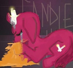 Size: 577x535 | Tagged: safe, artist:vincon, oc, oc only, oc:candlelight gleam, pony, candle, crying, solo, vomit, vomiting