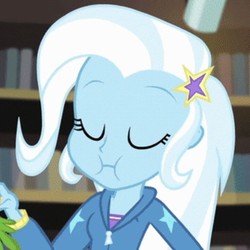 Size: 720x719 | Tagged: safe, screencap, trixie, equestria girls, equestria girls specials, g4, my little pony equestria girls: better together, my little pony equestria girls: forgotten friendship, chewing, cropped, eating, eyes closed, female, solo