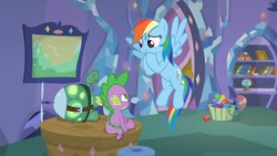 Size: 1920x1080 | Tagged: safe, screencap, rainbow dash, spike, tank, pegasus, pony, g4, tanks for the memories, 1080p, cute, dashabetes, female, hoof over mouth, mare, scrunchy face, spike's room