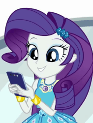 Size: 545x720 | Tagged: safe, screencap, rarity, equestria girls, equestria girls series, g4, text support, text support: rarity, animated, bracelet, cellphone, cropped, cute, female, geode of shielding, gif, jewelry, phone, raribetes, smartphone, smiling, solo, texting