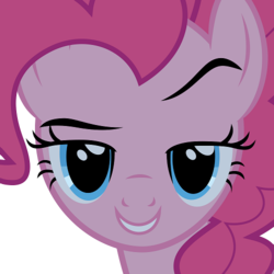 Size: 500x500 | Tagged: safe, pinkie pie, earth pony, pony, g4, eyebrows, female, grin, looking at you, mare, raised eyebrow, simple background, smiling, smug, solo, transparent background