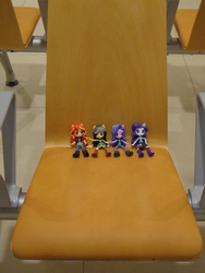 Size: 3456x4608 | Tagged: safe, daring do, rarity, starlight glimmer, sunset shimmer, equestria girls, g4, chair, doll, equestria girls minis, eqventures of the minis, irl, micro, photo, singapore, sitting, toy