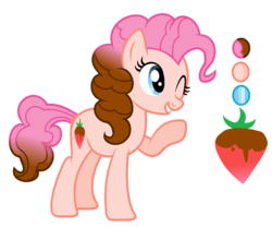 Size: 1100x916 | Tagged: dead source, safe, artist:rainbows-skies, oc, oc only, oc:chocolate strawberry pie, earth pony, pony, female, mare, offspring, parent:cheese sandwich, parent:pinkie pie, parents:cheesepie, reference sheet, simple background, solo, transparent background