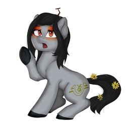 Size: 1080x1080 | Tagged: artist needed, safe, oc, oc only, oc:hyundai rotem, pony, flower, hyundai, pantograph, ponified, raised hoof, solo, sunflower, train