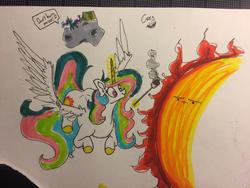 Size: 1280x960 | Tagged: safe, artist:greyscaleart, princess celestia, princess luna, alicorn, pony, g4, 30 minute art challenge, dialogue, duo, female, food, mare, marshmallow, royal sisters, signature, simple background, speech bubble, sun, tangible heavenly object, traditional art