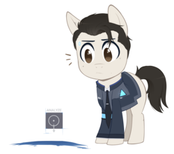 Size: 1127x1000 | Tagged: safe, artist:higglytownhero, android, earth pony, pony, robot, blue blood, clothes, connor, crossover, detroit: become human, jacket, male, ponified, rk800, simple background, solo, stallion, thirium, transparent background, video game