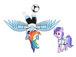 Size: 1213x918 | Tagged: safe, artist:isegrim87, edit, rainbow dash, sea swirl, seafoam, pegasus, pony, unicorn, g4, background pony, clothes, female, football, germany, mare, simple background, socks, sports, transparent background, vector