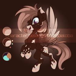 Size: 1255x1250 | Tagged: safe, artist:hagalazka, oc, oc only, oc:chocolina, pegasus, pony, flying, gradient background, looking at you, multicolored eyes, obtrusive watermark, reference sheet, smiling, solo, spread wings, watermark, wings