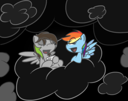 Size: 729x574 | Tagged: artist needed, safe, rainbow dash, oc, oc:jetn, g4, cloud, cloudy, relaxing, storm