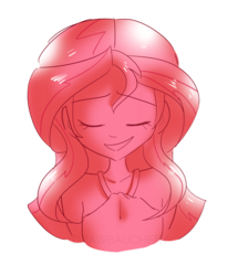 Size: 1280x1491 | Tagged: safe, artist:drawbauchery, sunset shimmer, equestria girls, g4, my little pony equestria girls: rainbow rocks, bust, cute, eyes closed, female, monochrome, shimmerbetes, shine like rainbows, simple background, solo, transparent background