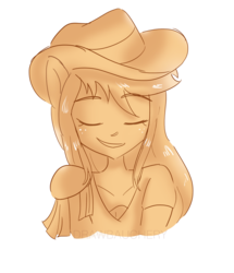 Size: 1280x1491 | Tagged: safe, artist:drawbauchery, applejack, equestria girls, g4, my little pony equestria girls: rainbow rocks, bust, cute, eyes closed, female, jackabetes, monochrome, shine like rainbows, simple background, solo, transparent background