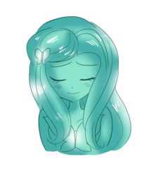 Size: 1280x1491 | Tagged: safe, artist:drawbauchery, fluttershy, equestria girls, g4, my little pony equestria girls: rainbow rocks, bust, cute, eyes closed, female, monochrome, shine like rainbows, shyabetes, simple background, solo, transparent background