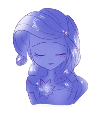 Size: 1280x1491 | Tagged: safe, artist:drawbauchery, rarity, equestria girls, g4, my little pony equestria girls: rainbow rocks, bust, cute, eyes closed, female, monochrome, palindrome get, raribetes, shine like rainbows, simple background, solo, transparent background