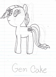 Size: 486x670 | Tagged: safe, artist:nightshadowmlp, oc, oc only, oc:gem cake, pony, grayscale, lined paper, magical lesbian spawn, monochrome, offspring, parent:pinkie pie, parent:rarity, parents:raripie, solo, traditional art