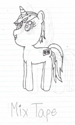 Size: 421x702 | Tagged: safe, artist:nightshadowmlp, oc, oc only, oc:mix tape, pony, unicorn, female, grayscale, lined paper, magical lesbian spawn, mare, monochrome, offspring, parent:octavia melody, parent:vinyl scratch, parents:scratchtavia, solo, traditional art