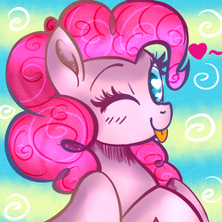 Size: 1000x1000 | Tagged: safe, artist:sweethearts11, pinkie pie, earth pony, pony, g4, :p, bust, cute, diapinkes, female, heart, heart eyes, one eye closed, portrait, solo, tongue out, wingding eyes, wink