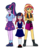 Size: 616x744 | Tagged: safe, artist:crydius, sci-twi, sunset shimmer, twilight sparkle, oc, oc:gamma, android, robot, equestria girls, g4, clothes, crossed arms, family, female, glasses, lesbian, magical lesbian spawn, offspring, parent:sci-twi, parent:sunset shimmer, parents:scitwishimmer, scientific lesbian spawn, ship:sci-twishimmer, ship:sunsetsparkle, shipping, simple background, transparent background, trio