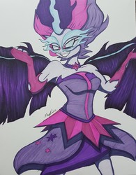 Size: 2836x3640 | Tagged: safe, artist:missmayaleanne, sci-twi, twilight sparkle, equestria girls, g4, my little pony equestria girls: friendship games, clothes, evil smile, female, grin, high res, midnight sparkle, smiling, solo, traditional art