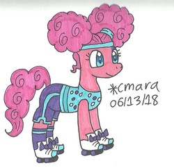 Size: 810x783 | Tagged: safe, artist:cmara, pinkie pie, earth pony, pony, g4, clothes, costume, female, mare, nightmare night costume, pinkie puffs, roller skates, simple background, solo, traditional art, white background