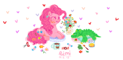 Size: 995x485 | Tagged: safe, artist:strawberryprincess157, gummy, pinkie pie, g4, cute, diapinkes, duo