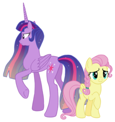Size: 2492x2637 | Tagged: safe, artist:flipwix, part of a set, fluttershy, twilight sparkle, alicorn, android, gynoid, pegasus, pony, g4, alternate cutie mark, alternate hairstyle, alternate universe, braid, detroit: become human, elijah kamski, ethereal mane, female, flutterbot, future, high res, immortality blues, mare, older, older fluttershy, older twilight, raised hoof, simple background, transparent background, twilight sparkle (alicorn), twilight will outlive her friends, ultimate twilight