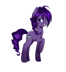 Size: 1024x1117 | Tagged: safe, artist:sonigiraldo, oc, oc only, oc:zone-tan, earth pony, pony, blue eyes, braid, female, looking at you, mare, ponified, purple, purple coat, purple fur, purple hair, purple mane, purple tail, simple background, skull, smiling, solo, tail, transparent background, waifu material, zone-sama