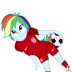 Size: 7680x7680 | Tagged: safe, artist:efk-san, rainbow dash, equestria girls, g4, absurd resolution, ball, clothes, female, show accurate, simple background, smiling, solo, sports shorts, transparent background, uniform, united states, world cup 2018