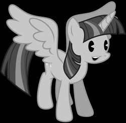 Size: 1600x1559 | Tagged: safe, artist:lil miss jay, twilight sparkle, alicorn, pony, g4, 30s, beady eyes, female, mare, monochrome, old timey, pac-man eyes, smiling, solo, twilight sparkle (alicorn)