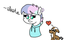 Size: 1920x1080 | Tagged: safe, artist:cherry1cupcake, oc, oc:sasha, dog, earth pony, pony, clothes, disgusted, ear piercing, earring, eyeshadow, heart, jewelry, makeup, piercing, requested art, sweater