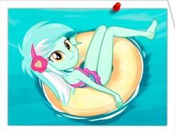 Size: 514x390 | Tagged: safe, artist:charliexe-edits, edit, lyra heartstrings, equestria girls, g4, my little pony equestria girls: better together, barefoot, clothes, cute, feet, female, inflatable, inner tube, legs, lyra heartstrings swimsuit, lyrabetes, show accurate, skirt, swimsuit, thighs