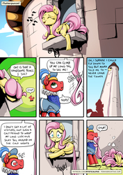 Size: 955x1351 | Tagged: safe, artist:mysticalpha, big macintosh, fluttershy, earth pony, pegasus, pony, g4, butt, clothes, comic, crash landing, crossover, dialogue, dock, duo, english, faceplant, falling, female, flutterbutt, hat, heart, humor, impossibly long tail, long tail, lying, male, mare, mouth hold, onomatopoeia, plot, pulling, rapunzel, ship:fluttermac, shipping, singing, sitting, speech bubble, stallion, standing, straight, tail, tail pull, tower