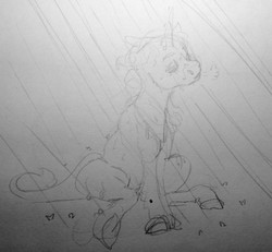 Size: 2212x2044 | Tagged: safe, artist:celestiawept, oc, oc only, pony, unicorn, female, high res, rain, relaxed, solo, traditional art