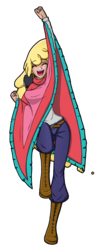Size: 1401x3474 | Tagged: safe, artist:artemis-polara, paprika (tfh), human, them's fightin' herds, boots, clothes, community related, eyes closed, female, happy, humanized, pants, poncho, raised leg, shoes, simple background, solo, transparent background