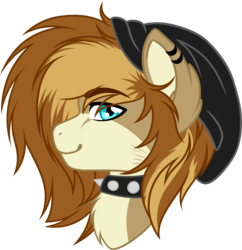 Size: 1266x1310 | Tagged: safe, artist:mourningfog, oc, oc only, pony, beanie, bust, collar, hat, piercing, simple background, solo, transparent background