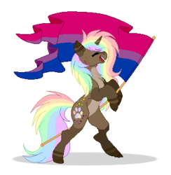 Size: 346x354 | Tagged: safe, artist:mintoria, oc, oc only, oc:cocoa swirl, pony, unicorn, base used, bisexual pride flag, female, mare, pixel art, pride, pride flag, simple background, solo, transparent background