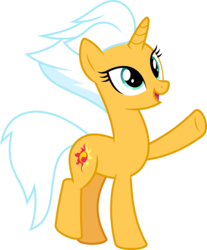 Size: 6400x7726 | Tagged: safe, artist:parclytaxel, part of a set, fleetfoot, sunset shimmer, pony, unicorn, g4, .svg available, absurd resolution, alternate hairstyle, female, looking up, mane swap, mare, part of a series, pointing, raised leg, simple background, smiling, solo, transparent background, vector