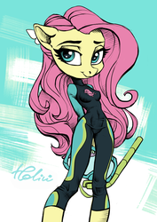 Size: 2480x3507 | Tagged: safe, artist:holivi, fluttershy, anthro, g4, clothes, dive mask, equestria girls outfit, female, fluttershy's wetsuit, high res, looking at you, pointed breasts, snorkel, solo, wetsuit